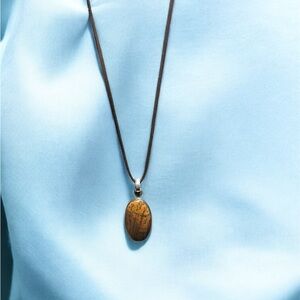 Handmade Maligano Jasper and Silver Pendant 2.4" with 18” Brown Suede cording